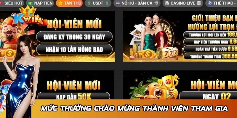 Mức thưởng chào mừng thành viên mới tham gia